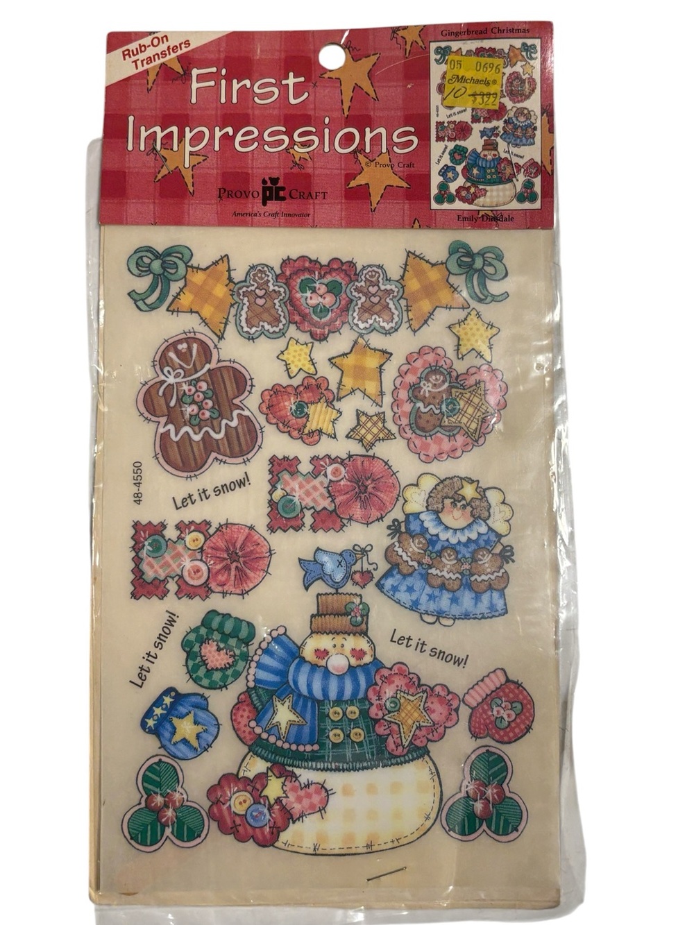 New Vintage Provo Craft First Impressions Rub On Transfers Gingerbread Christmas